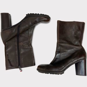 Tommy Girl Brown Mid Calf Stacked Heel Boots